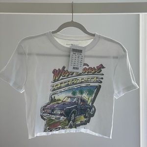 Cropped White Brandy Melville West Coast T-Shirt